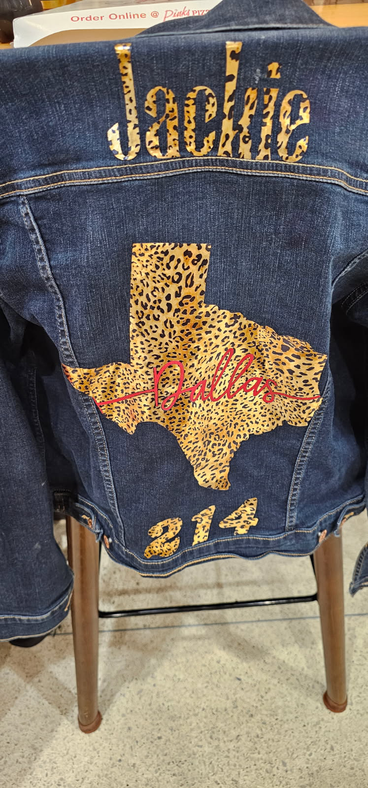 Custom denim jacket with leopard-print Jackie Dallas 214 design