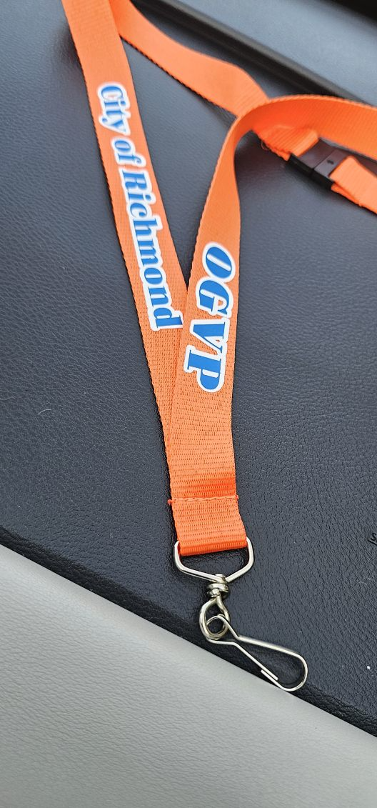 Custom orange City of Richmond OGVP lanyard